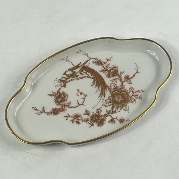 Limoges France Porcelain Trinket Tray Bird Floral Gold Rim Vanity Dish 1950s - Picture 4 of 6